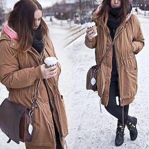 Acne New Snow Down filled Tan Parka Utility Jacket Trench Coat XS 34